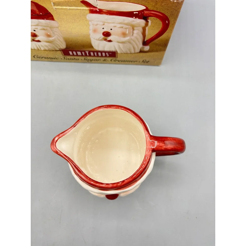 HomeTrends Ceramic Santa Sugar and Creamer Set Red White Holiday Tableware Boxed